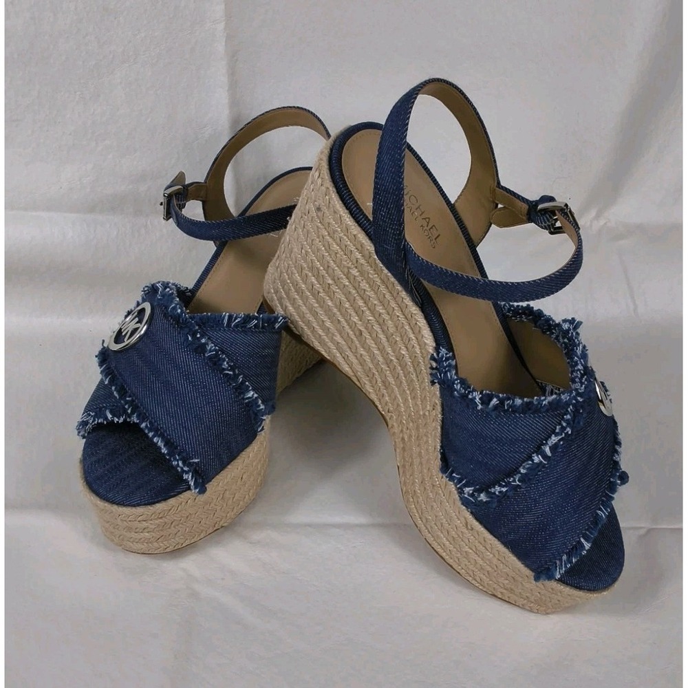 Michael Kors Berkley Frayed Denim Wedge Espadrille Sandals